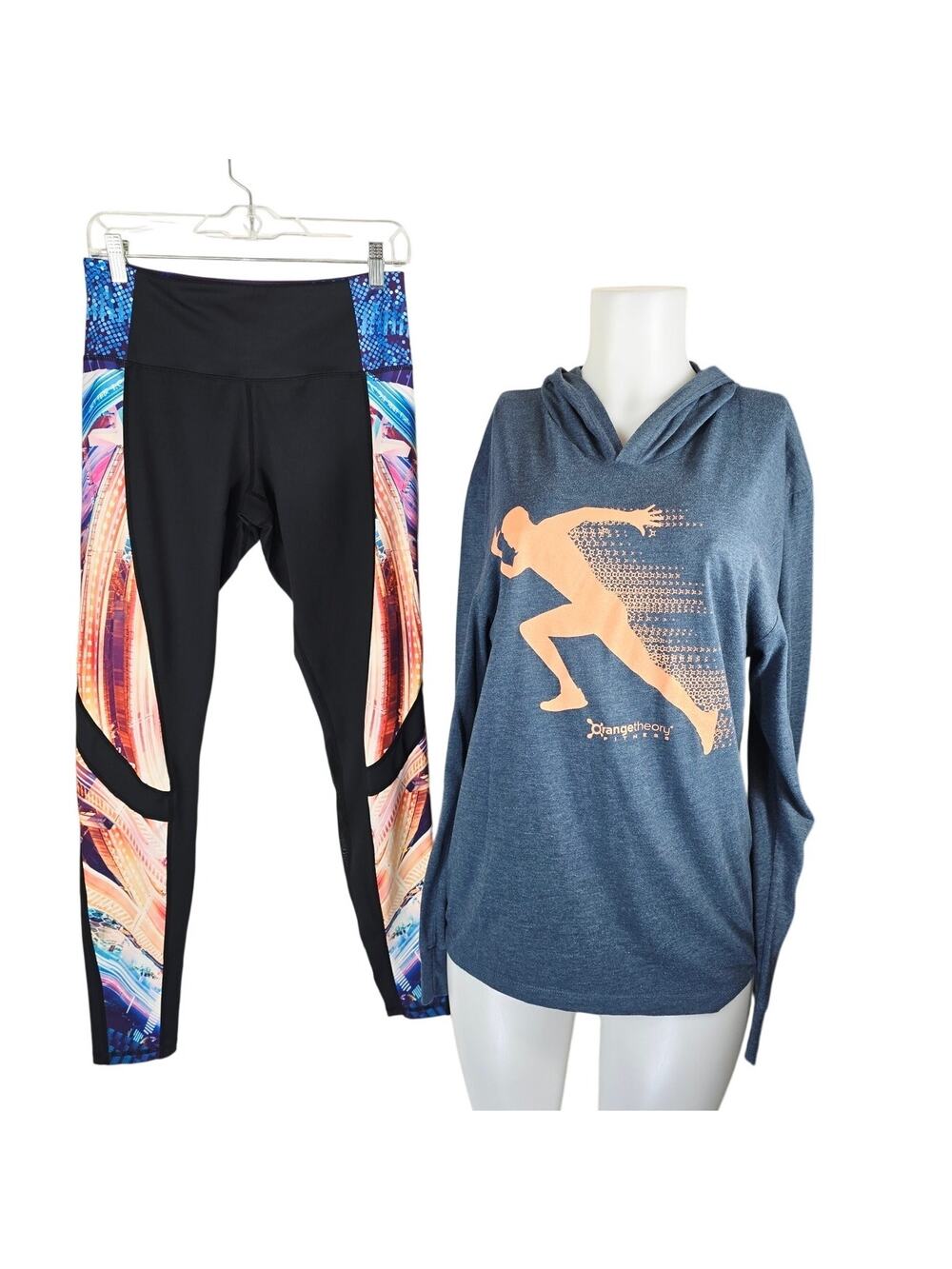 OrangeTheory Fitness Bundle Leggings Mesh Inset Hooded Top Women's L